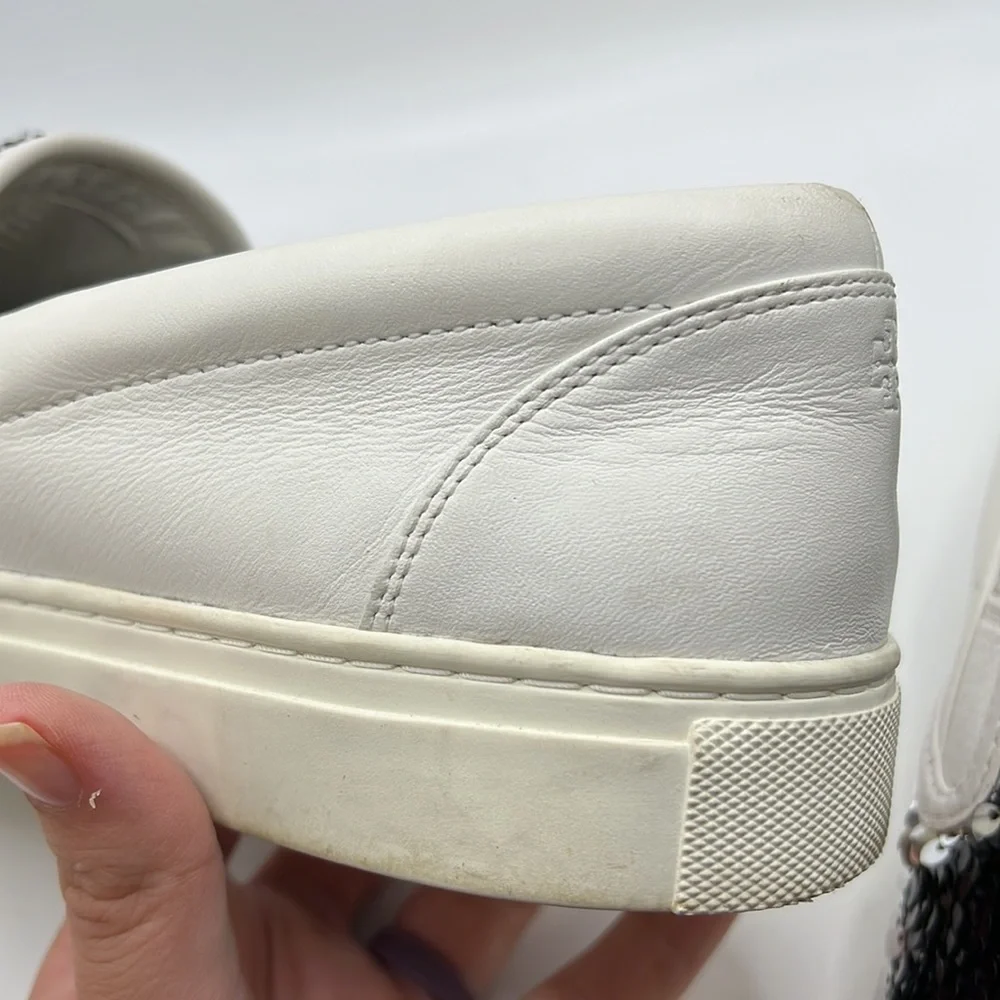 Tory Burch Carter Slip On Sneakers Loafers Shoes Sequins White Black Womens 10 - Picture 14 of 16